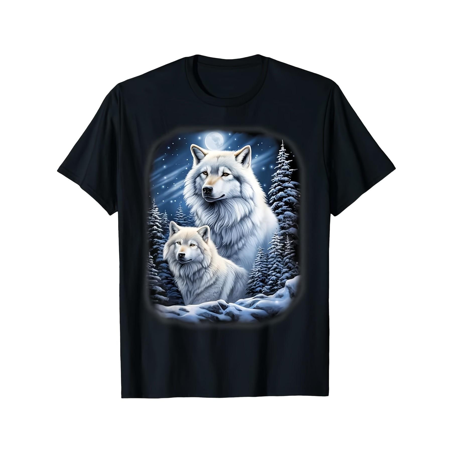 White Wolves Winter Moon Night Forest Graphic Mens Cotton TShirt Round Neck Casual Tee - Men s Summer Cotton Graphic Tee S разноцветный