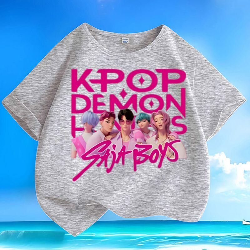 Boys and Girls' Fashionable Demon-hunting Girl Group SAJABOYS Boys' Group Shirt, Summer Children's Loose Pure Cotton T-shirt