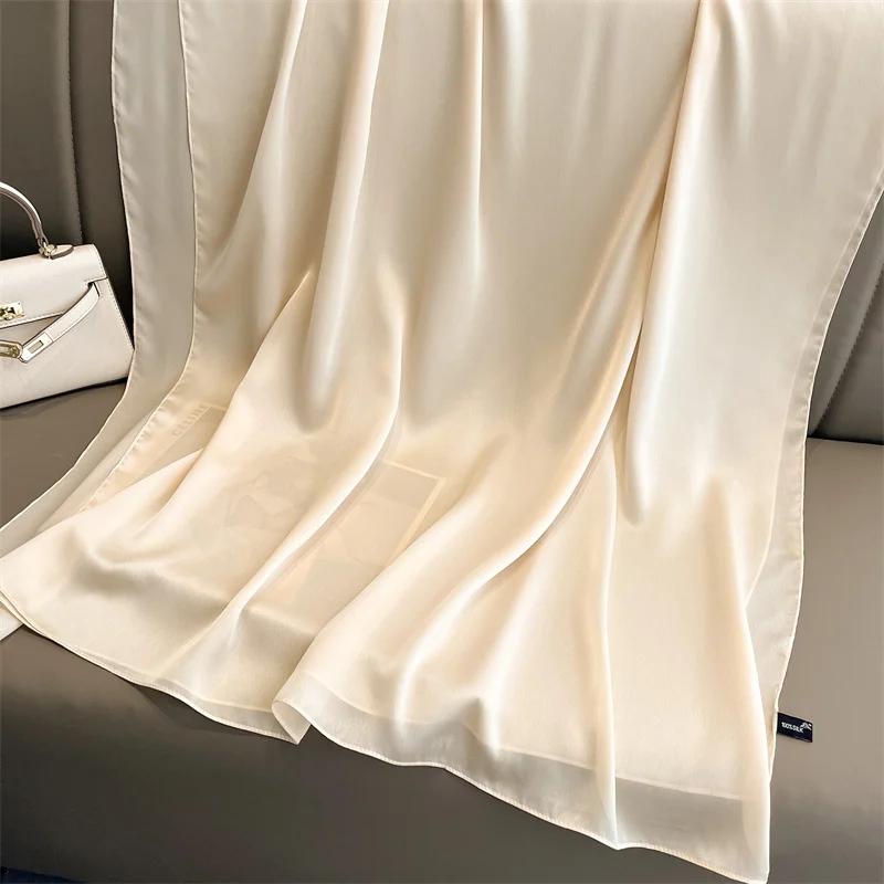 Solid Silk Scarf Women Fashion Quality Soft Scarves Female Shawls Foulard Bandana Beach Cover-Ups Wraps
