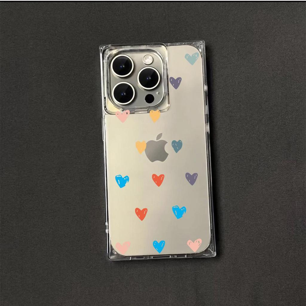 Clear Square Back Tube Case Protection For iPhone 16 ProMax 14 Pro Max 11 15 Plus 12 13 Anti-Oxygen,Colorful heart Pattern Casing