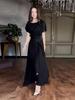 European & American 2025 Spring Elegant Luxurious Short Sleeve Waist-cinching Long Dress