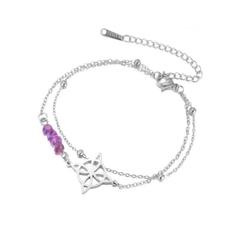 Trendy Adjustable Double Layer Witch Knot Bracelet for Women - Stainless Steel Hand Jewelry