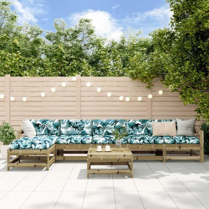 VidaXL Salon de jardin 7 pcs avec coussins bois de pin imprégné 3185975