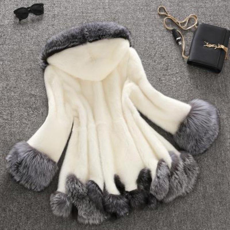 Winter new imitation mink imitation fur coat medium and long imitation mink coat women's imitation fox hair hooded