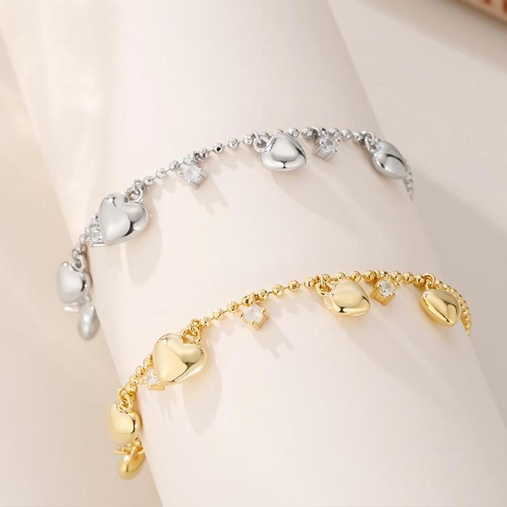 

Women s Heart Cubic Tassel Layered Minimalist Bracelet white gold