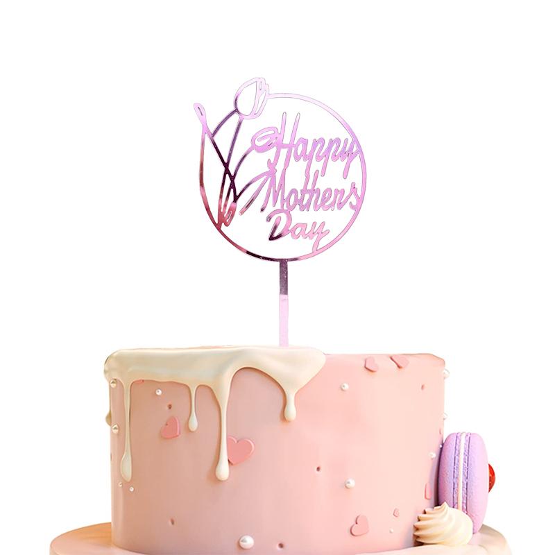 New Happy Mother'S Day Birthday Cake Topper Gold High-Grade Acrylic Mom Party Cake Toppers Mother'S Day Gifts Dessert Decoration