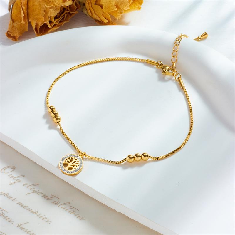 Gold Life Tree Turquoise Double Layer Anklet