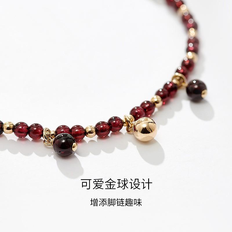 Natural Crystal Anklet Women With Garnet Beads Boho Style Wave Design Foot Jewelry