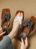 French stunning high-heeled sandals women's summer wear fashion bow rhinestone leather cool slippers toe flip-flops