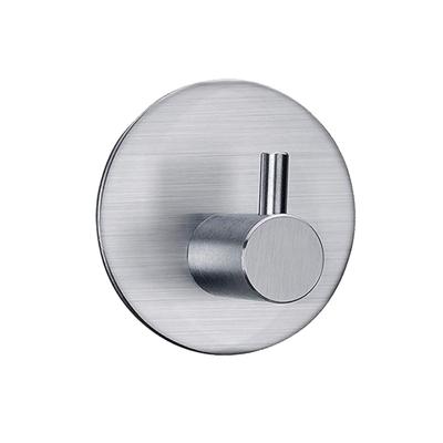 Adhesive Hook No Punching Round Stainless Steel Sticky Shower Hook for Bathroom Kitchen Brushed Silver Straight Hook