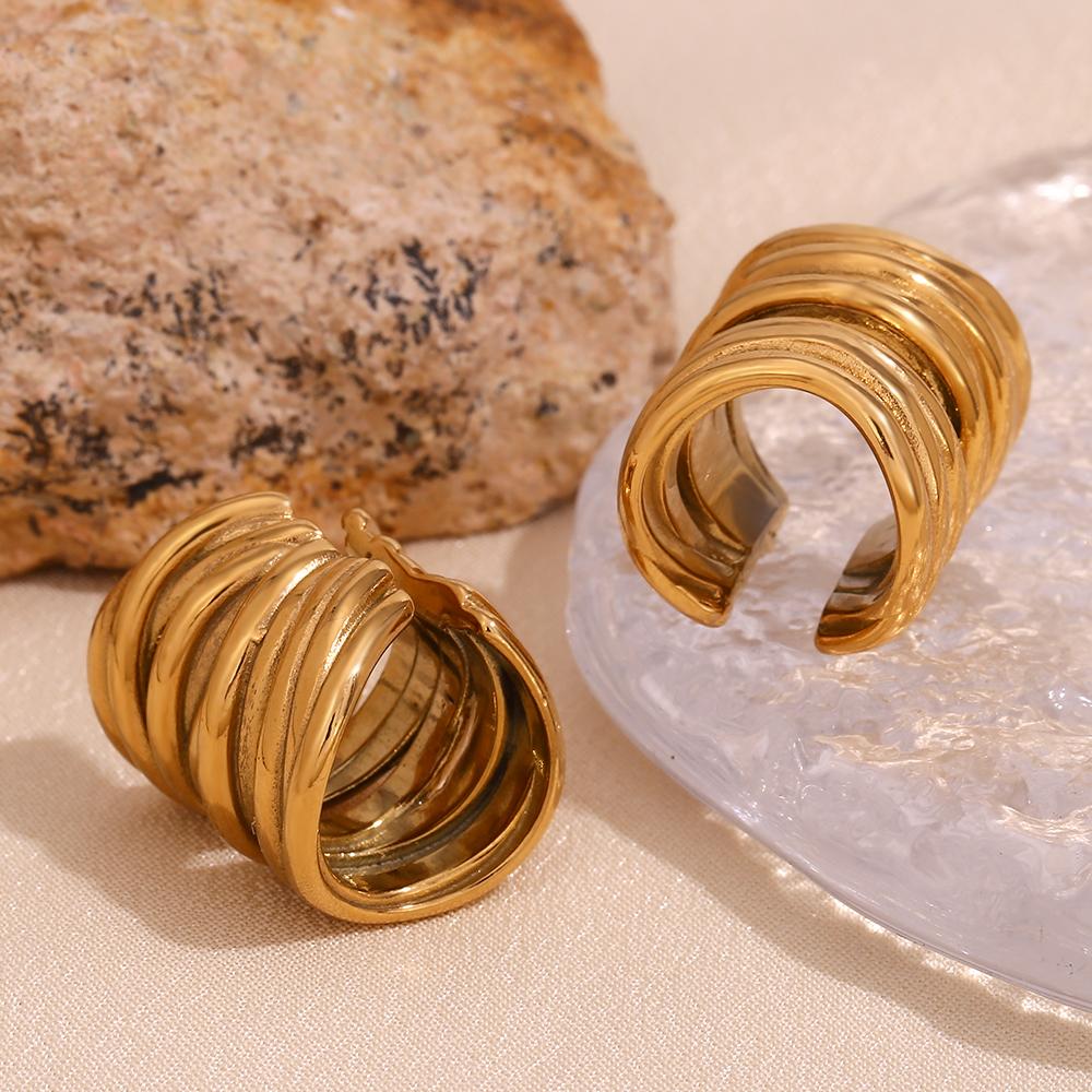 MamacitaSlay 316L Stainless Steel Multilayer Coiled Ear Clip 18K Gold Plated Waterproof Jewelry For Women Statement Earrings