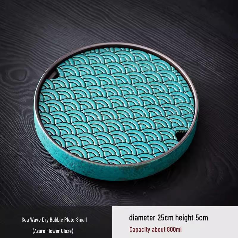 Round Ceramic Tea Tray: Chinese Retro Kung Fu Tea Set, Dual-Use Dry & Wet Brewing Table with Water Storage.