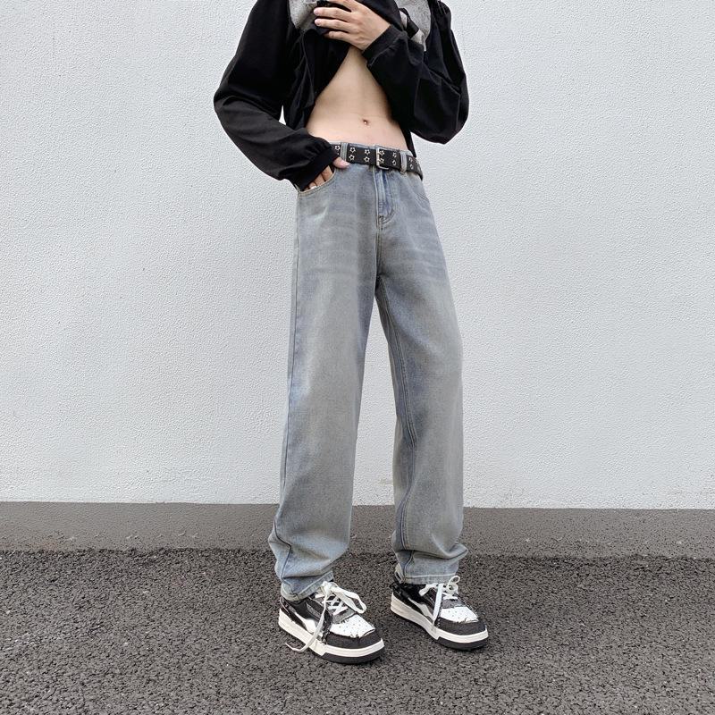 Pánské podzimní jednoduché džíny rovného střihu LKTM - trendy americké ležérní dlouhé kalhoty