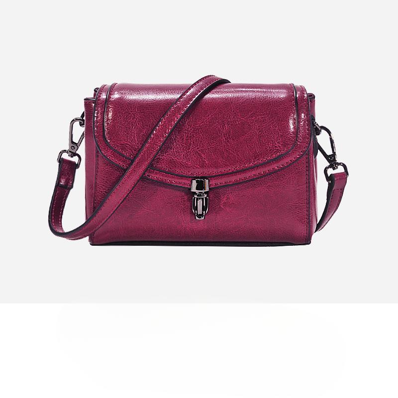 Wax Cowhide Women's Bag Fashion Women's One-shoulder Small Square Bag Genuine Leather Skew Bag