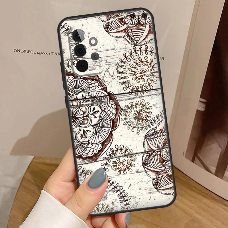 Mandala Wood Floral Case For Samsung Galaxy A55 A35 A15 A54 A34 A14 A33 A53 A13 A23 A17 A06 A16 A56 A36 A32 A52