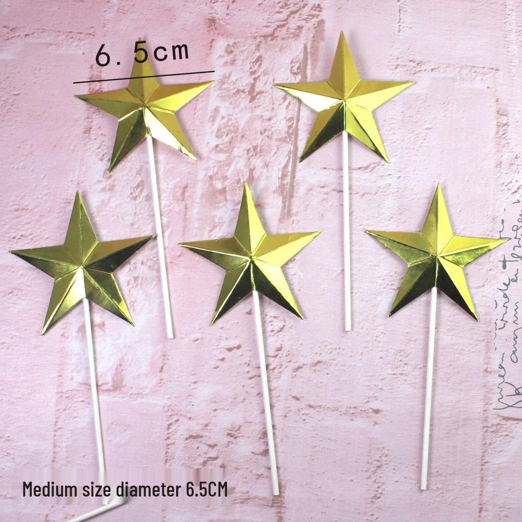 3D Hand-Folded Gold & Silver Star Cake Toppers