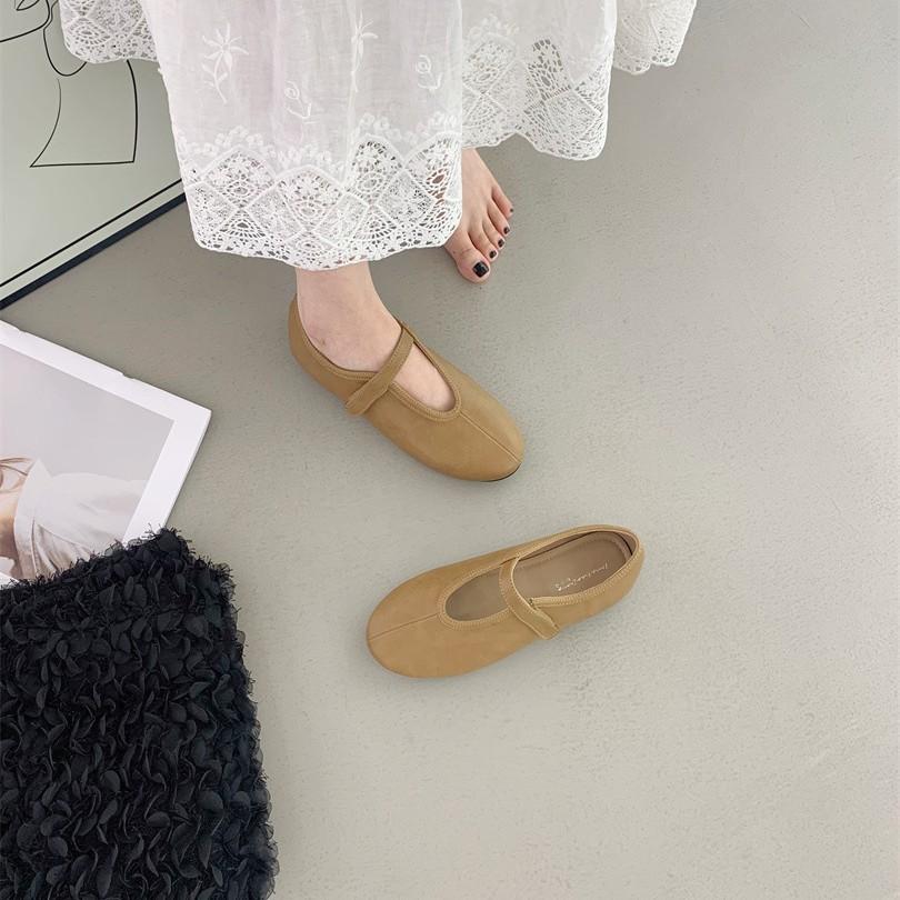 French inner height increase ballet style shallow mouth single shoes women's one pedal casual versatile commuter Mary Jane shoes