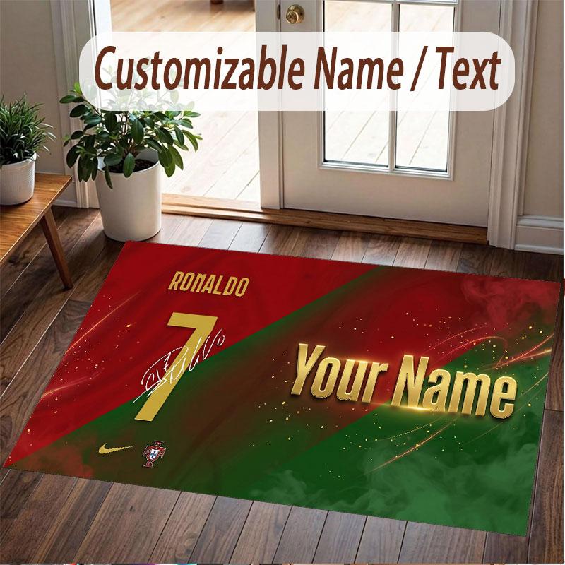 Custom Rug Cristiano Ronaldo Pattern Print Name Text Soft Non‑Slip Floor Carpet for Home Indoor Decoration