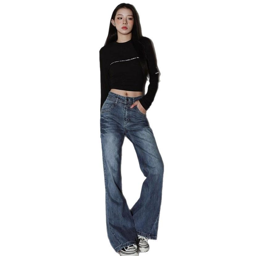 Jeans Women Autumn Blue Design Sense Big Size Low Waist Loose Thin Drag Ground Straight Wide Leg Long Trousers Jeans for Women Long Denim Pants
