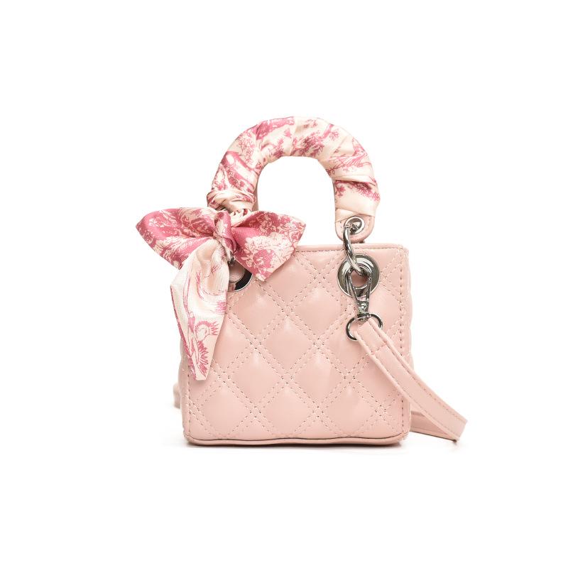 Children's Autumn/Winter Mini Handbag: Silk Scarf, Diamond Lattice, Crossbody Coin Purse