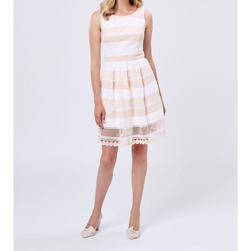 

French Style Elegance Re Home Pink & White Contrasting Color Young Adult Style Ruched Swing Dress Open Back Accessible Luxury Fresh Hollow-out Dress Pink White 10