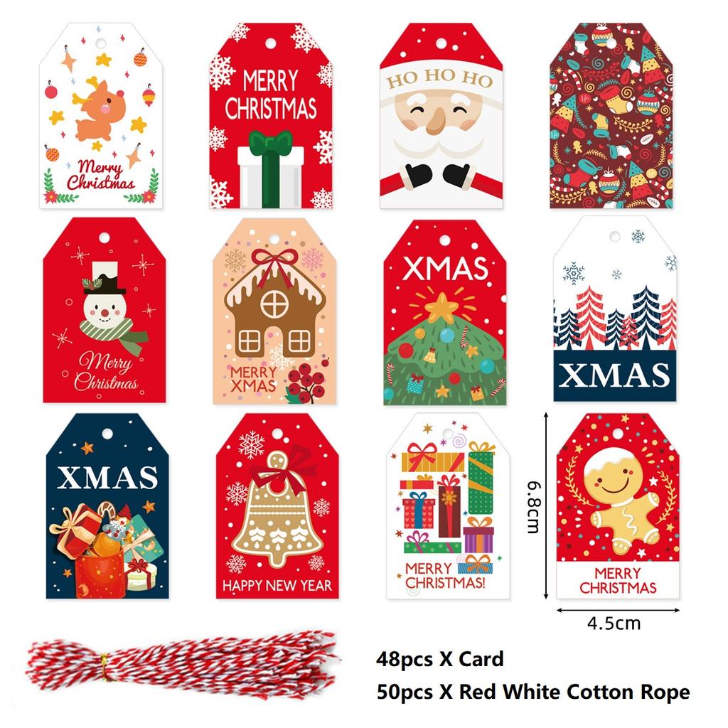 48PCS Merry Christmas Paper Tags 2025 Xmas Tree Hanging Label Navidad 2025 New Year Home Xmas Party Gifts Cards Set Decorations