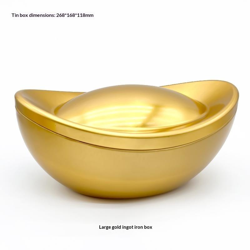 Gold Ingot Shaped Tin Box, Chinese Style Metal Treasure Container for Candy/Gift/Party Decor