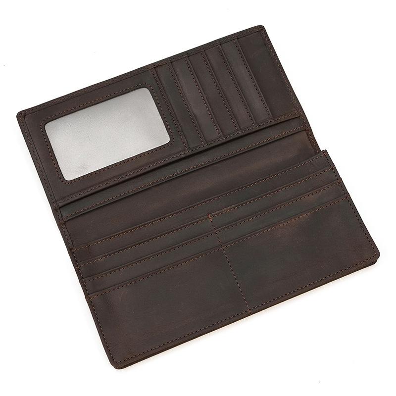 RFID Leather Long Wallet Retro Crazy Horse Leather Long Leather Zipper Wallet Multi Card Mens Long Purse Husband Father Gift
