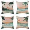 New Summer Refreshing Beach Sunrise Linen Pillowcase, Four-piece Set with Label