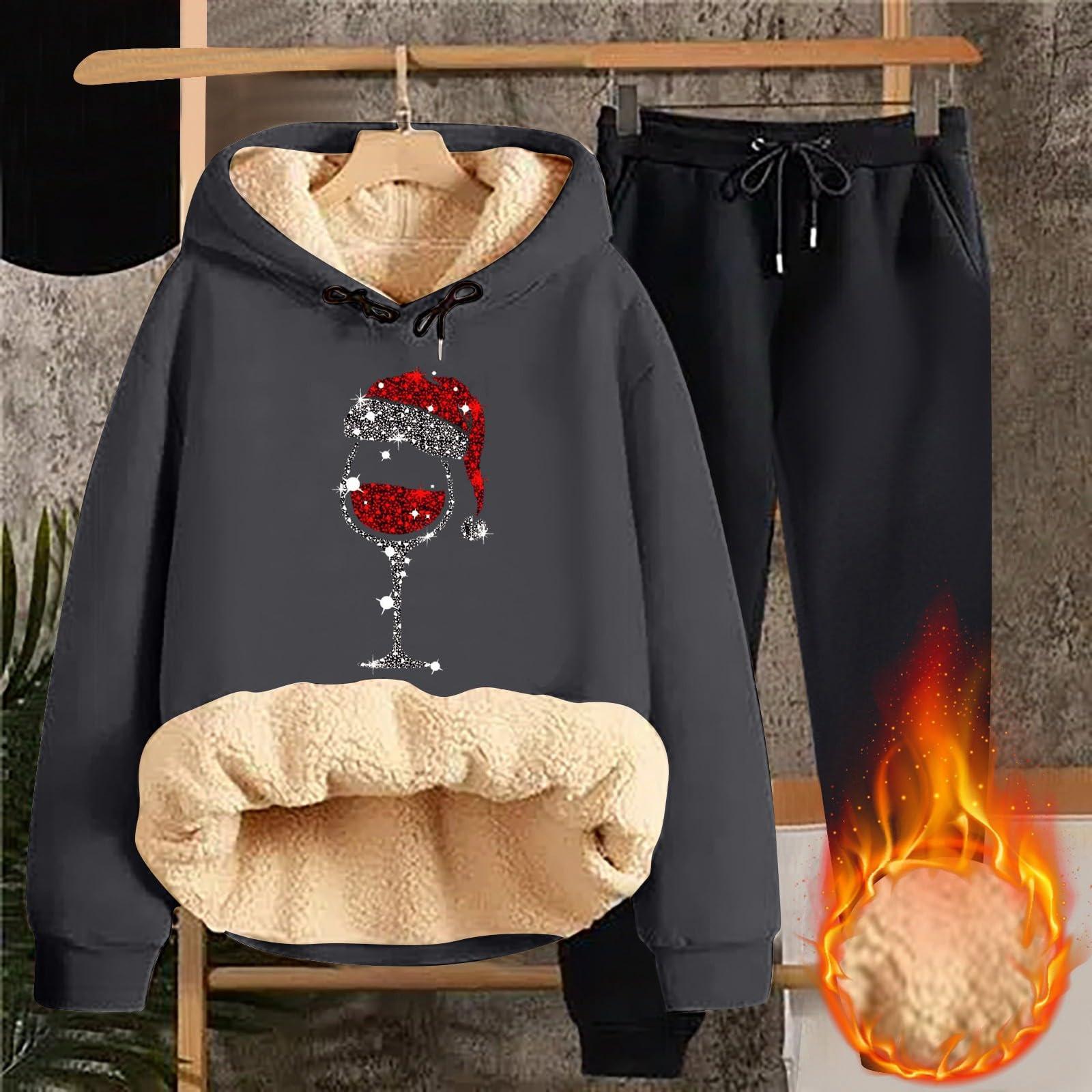 

Женская мода рождественский принт утепленная толстовка с капюшоном повседневный комплект из двух предметов XXXXL