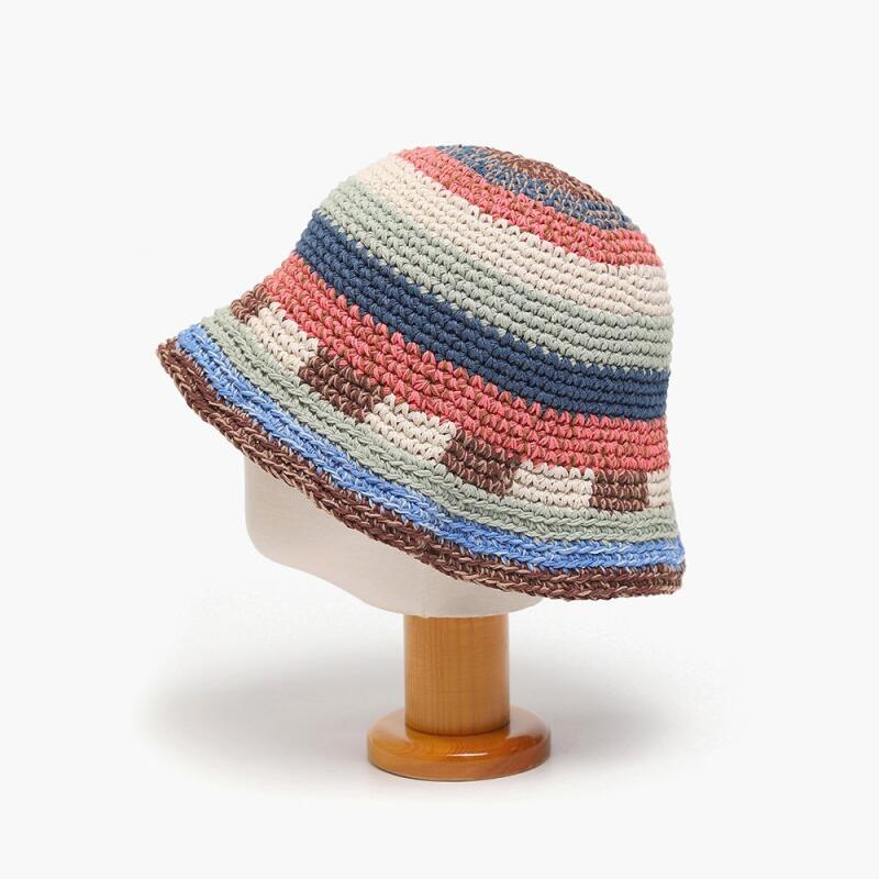 Женская вязаная панама-ведро Skashi двухцветная, ручной работы Pink Navy