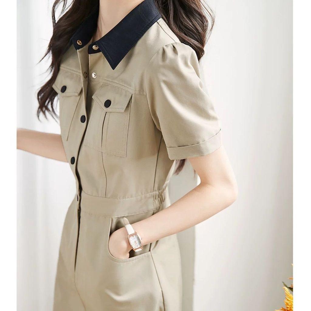 Summer Knitwear Dress With Polo Collar And Long Sleeve For Women
