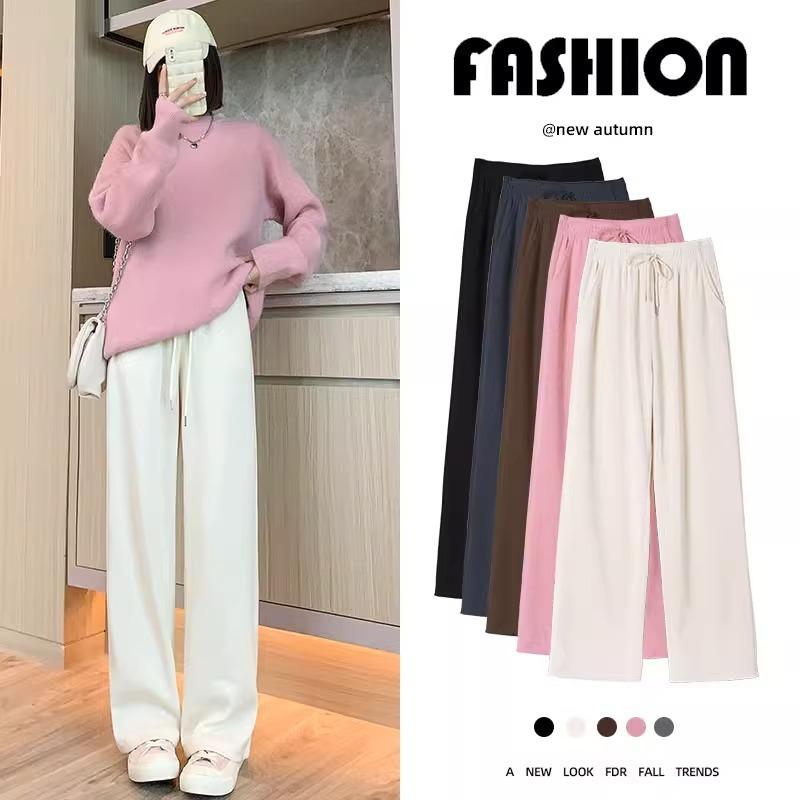 Black narrow wide-leg pants women's spring, autumn and winter velvet high-waisted drape straight casual small corduroy pants