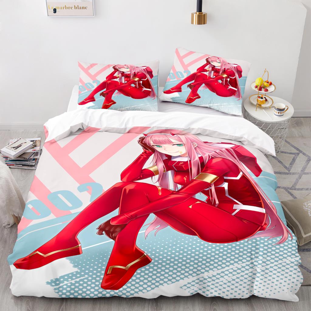 

3D Печать Аниме Милый во Франксе Постельное Белье Покрывало Односпальный Полуторный Двуспальный Кингсайз Комплекты для Кровати Взрослый Каваий Набор Пододеяльника AU Single(140x210cm)