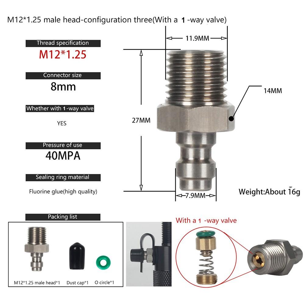 M12X1.25 Quick Connect Adapter Stainless Steel Check Valve