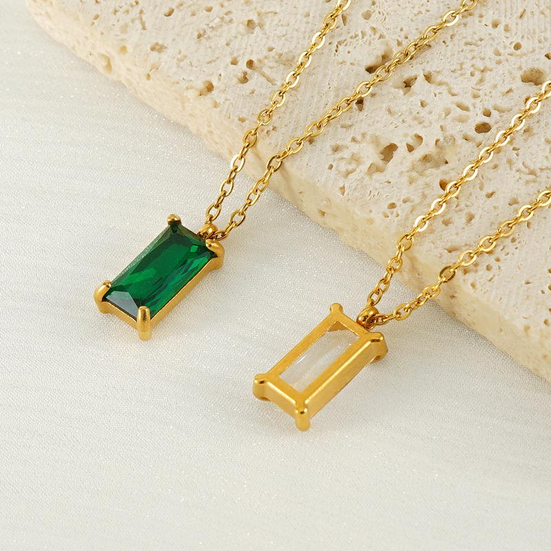 18K Stainless Steel Zircon Pendant Necklace - Women's Minimalist Geometric Square Clavicle Chain