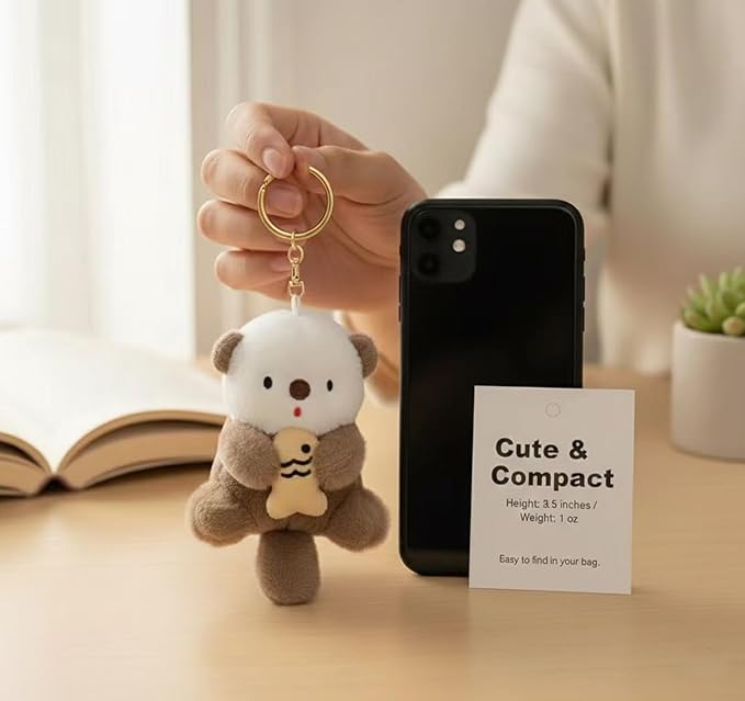 Cute Sea Otter Plush Keychain Soft Stuffed Animal Key Ring Kawaii Bag Charm Backpack Pendant for Women Girls Kids Gift