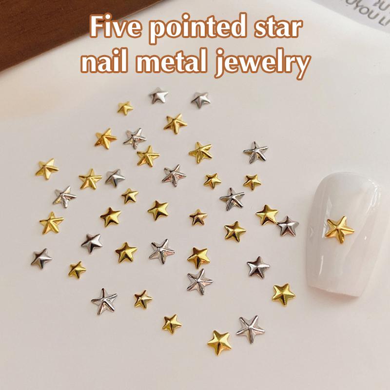 1 Bag Hollow Star Nail Art Charms 3d Metal Five-Pointed-Star Gold Silver Diamond Nail Decoration Luxury Manicure Accessories