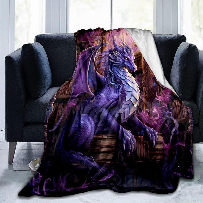 VIKAMA Fantasy Purple Dragon Library Cover Blanket Unique Graffiti Design Living Room Sofa Bedroom Decorative Cover Blanket
