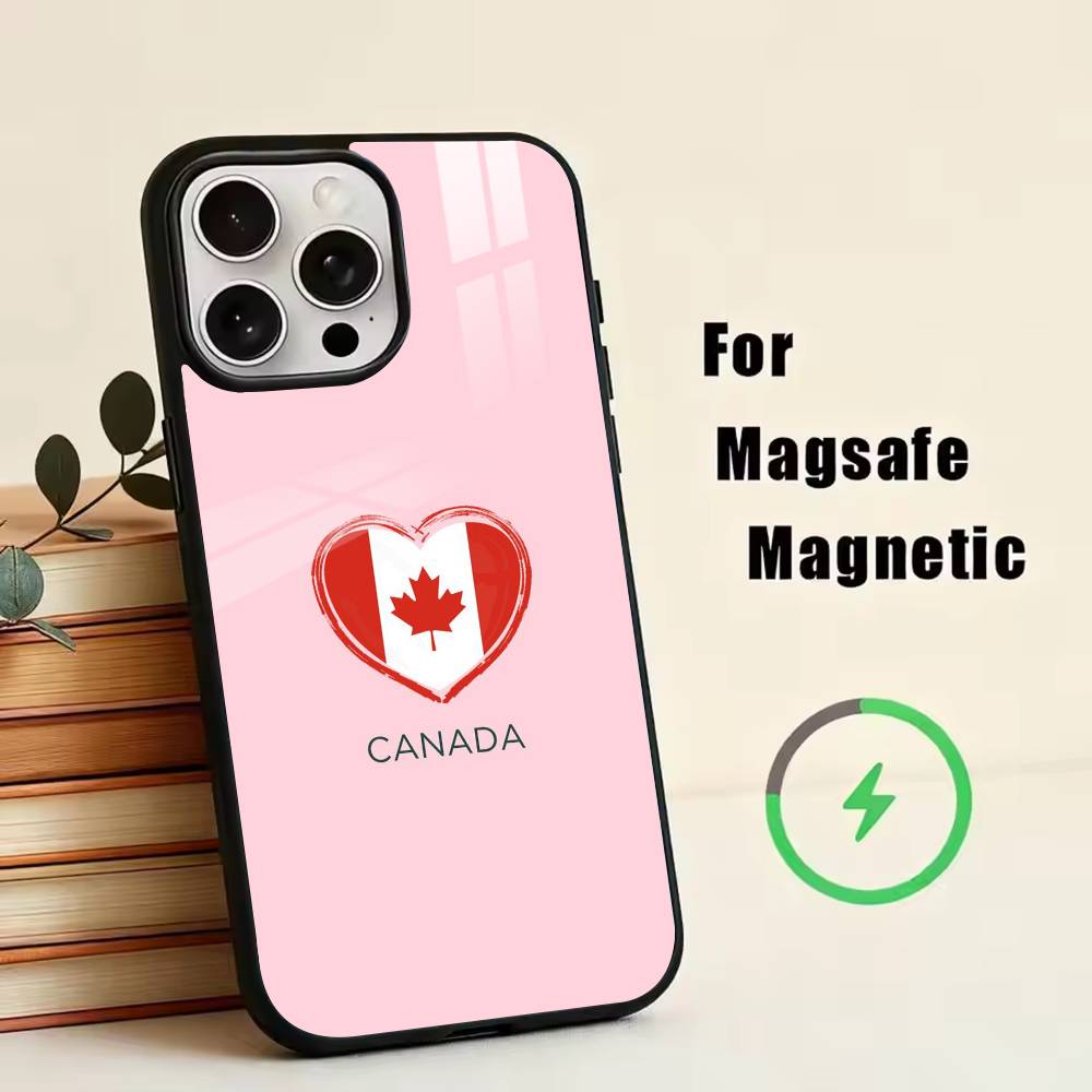 Canada Flag Aesthetic Phone Case For iPhone17,16,15,14,13,12,11 Plus,Pro Magnetic For Magsafe Wireless Charging