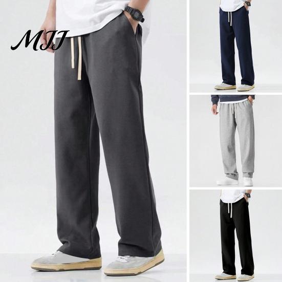Solid Color Versatile Trousers Men Baggy Sweatpants, Loose Fit Straight Leg Trousers, Drawstring Waist Comfort Pants Joggers, Athletic for Gym