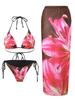 Europäischer Bikini: Elegantes Muster, Sexy Schnürung, Schlitz-Maxirock