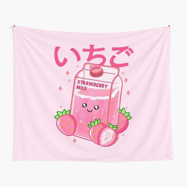 Arazzo Carino al Latte di Fragola Cartone Animato Rosa Fragola Appeso a Parete Arte per Stanza di Bambine Adolescenti Decorazione Coperta da Parete Rosa