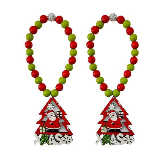 1 Pair Xmas Charm Curtain Tiebacks Wooden Bead Christmas Curtain Ties Beaded Curtain Holdbacks for Drapes Living Room Bedroom Nursery Decor