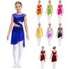 Girls One Piece Lyrical Dance Dress Sleeveless Sheer Mesh Patchwork Asymmetrical Dancewear Gown