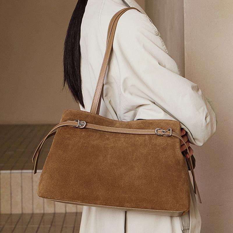 Hifashion Cowhide Suede Genuine Leather Large Tote Shoulder Bags For Women 2026 Luxury Designer Matte Shopping Ladies Handbags