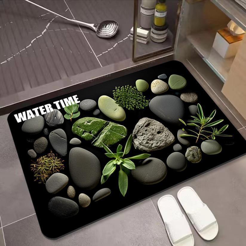 3D Floor Mat with Pebble Print for Household Bathroom and Non Slip Quick Drying Foot Pad