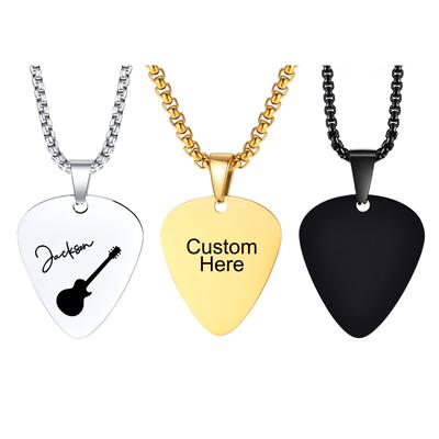 Vnox Free Personalized Name Guitar Picks Necklaces for Men Women,Custom Guitar Plectrum Pendant with Box Chain,Music Lovers Gift
