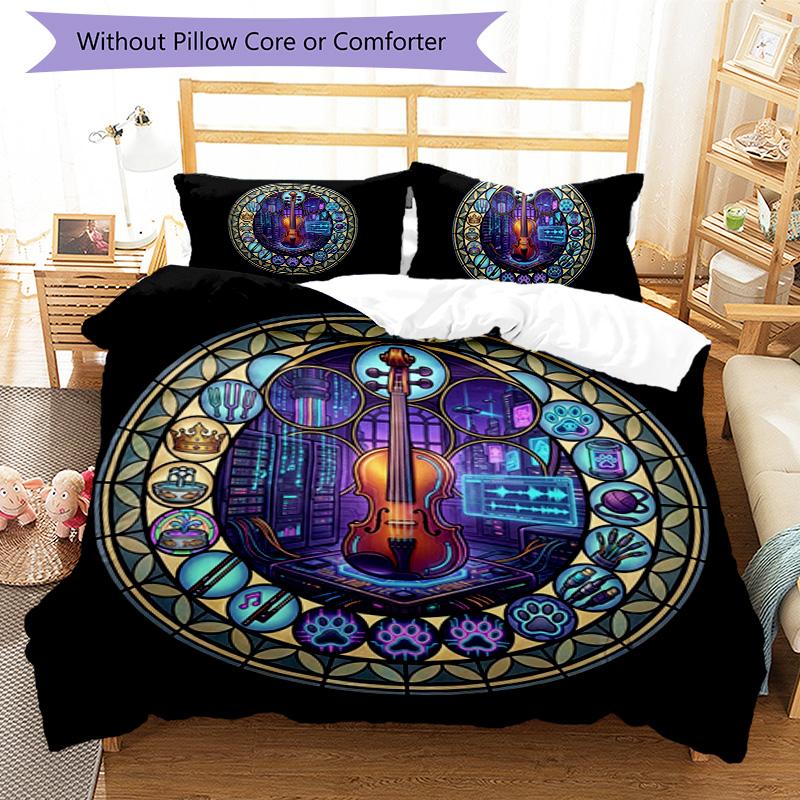Cybernetic Violin Symphony Pattern Bedding,Quilt Set Quilt Cover Pillowcase Home Birthday Gift (1 * duvet cover + 2 * pillowcase, without core)