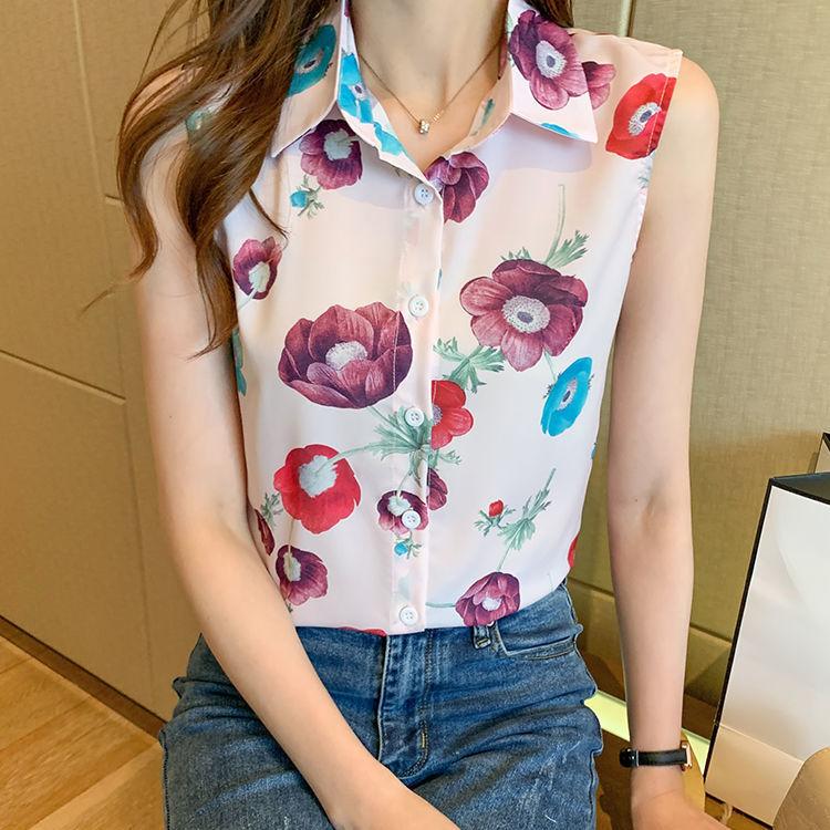 

Женские топы и блузки без рукавов с цветочным принтом, майка Femme, летние повседневные рубашки, женская блузка S красный